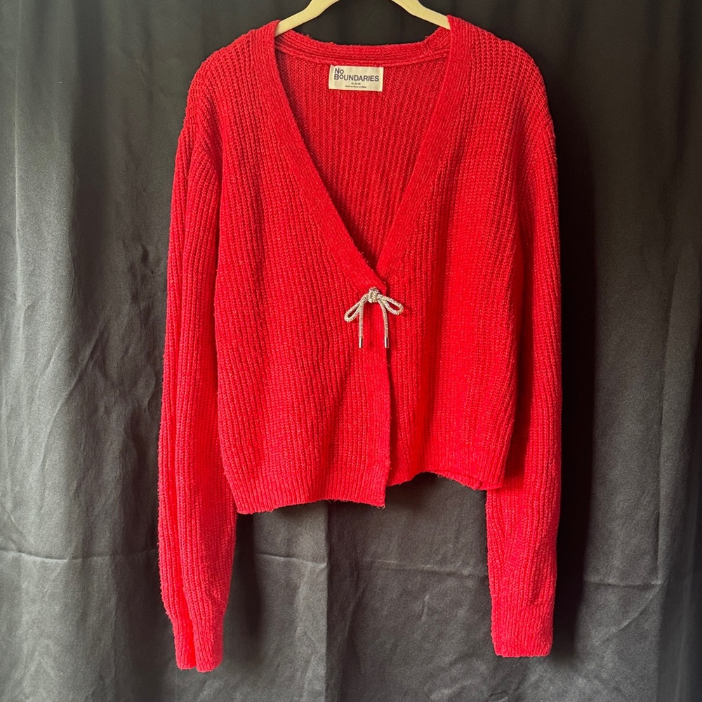 No Boundaries Red V-Neck Cropped Cardigan